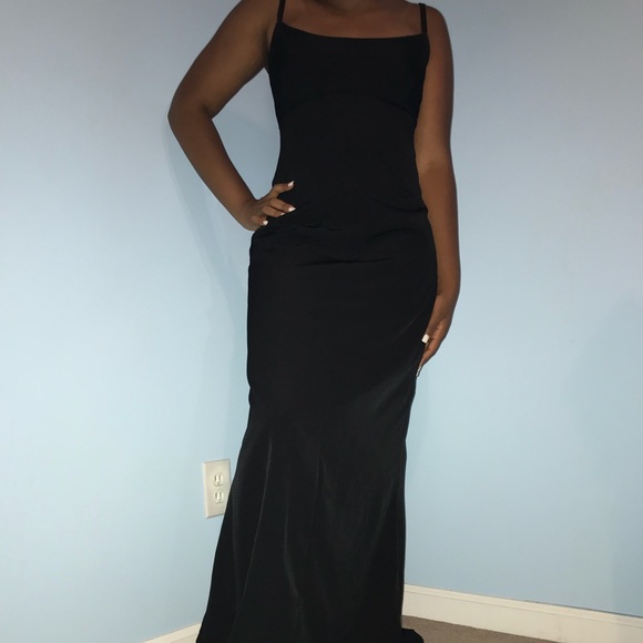 black fitted evening gown